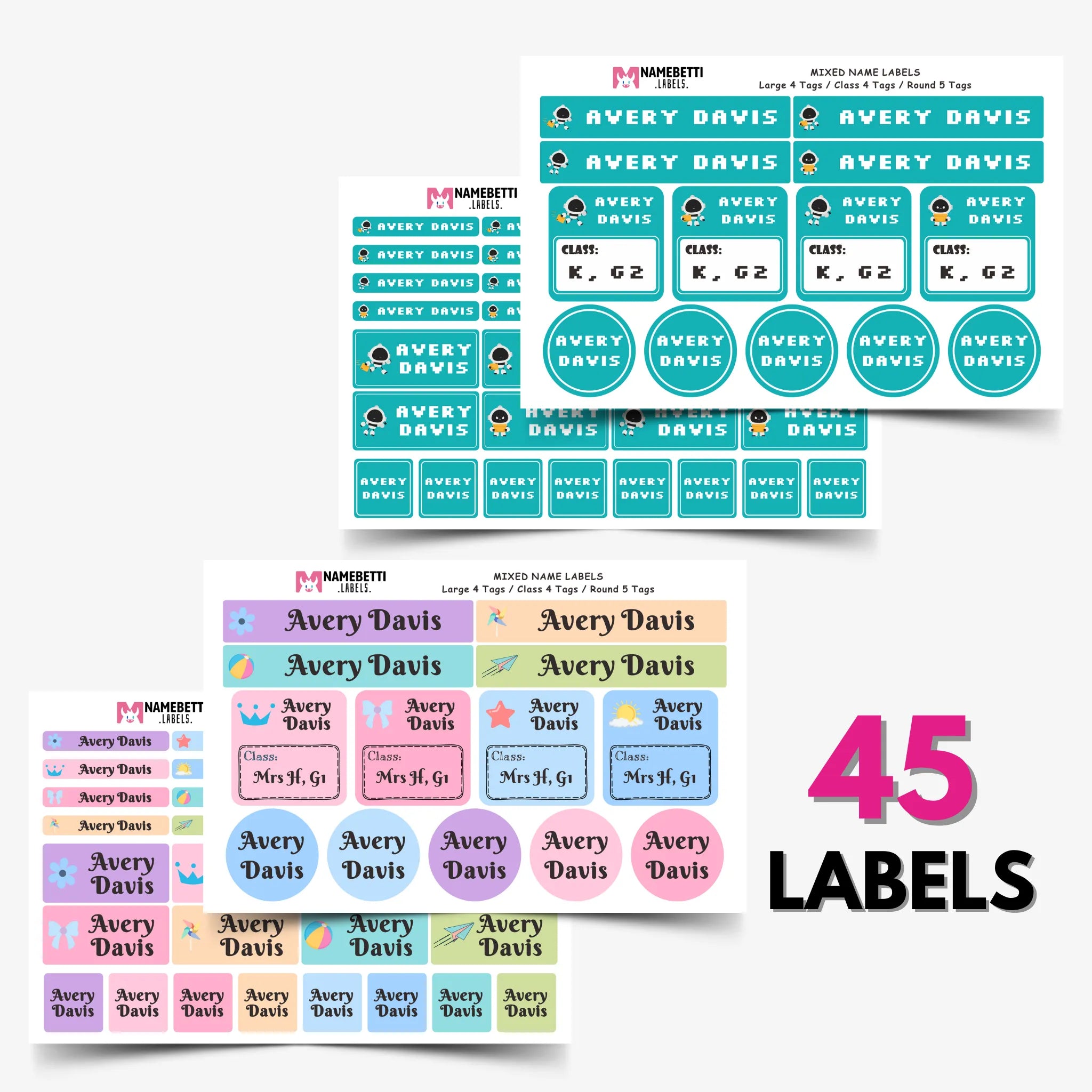 Perfect Labels NameBetti School Mixed Name Labels - Personalized Name Labels for 2026 ...