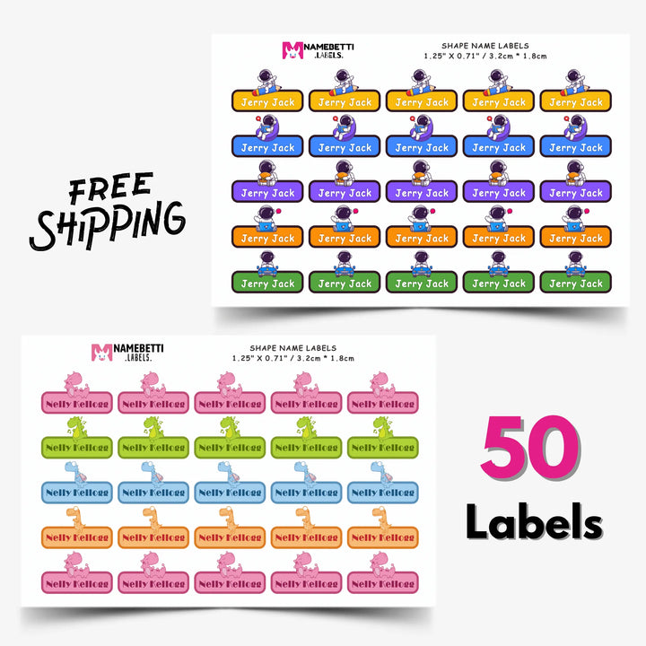 NameBetti Shape Name Labels - 50 Labels