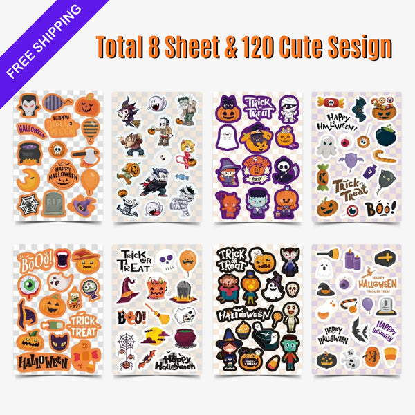 Halloween Stickers for Kids, Witch Pumpkin Skull, DIY Decals